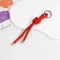 Handwoven red leather rope keychain with silver spring clasp for bags and DIY crafts - Double Strand-Red