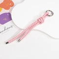 Pink and white braided leather keychain strap with silver round ring attachment - Double Strand-Pink