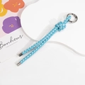 Handmade woven sky blue and white keychain with a silver circular spring clasp - Double Strand-Light Blue