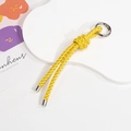 Handwoven bright yellow keychain lanyard with silver metal ring and cord ends - Double Strand-Yellow