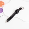 Minimalist black braided leather knotted keychain with silver spring clasp closure - Solid Black