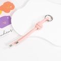 Pink braided leather key ring with silver spring clasp and stitching detail - Solid Light Pink