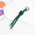 Handcrafted dark green knotted leather keychain with silver spring ring clip - Single Color-Dark Green