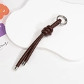 Handmade brown leather knotted keychain with a polished silver metal ring and cap - Single Color-Dark Coffee