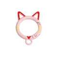 Pink cat-shaped spring ring keychain DIY alloy fastener with red bow detail - Hand-Painted Dark Pink