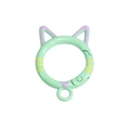 Mint green cat head shaped alloy spring ring keychain with purple and yellow accents - Hand-Painted Milk Green