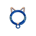 Cat-shaped spring snap hook in dark blue with light green stripes and peach accents - Hand-Painted Royal Blue