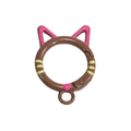 Cartoon cat head spring ring buckle in dark brown alloy for DIY keychain making - Hand-Painted Dark Coffee