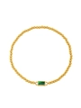 Minimalist gold beaded bracelet featuring a rectangular green emerald gemstone charm - May
