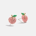 Sprankelende roze kristallen appel oorknopjes met groene emaille blaadjes goud - Perzik / 0.4*0.4 inch