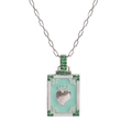 Détail de pendentif tarot en argent avec émail vert et cœur sur chaîne trombone élégante - Bleu Ciel Zirconium Vert (Argent)