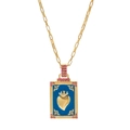 Retro gold necklace with a blue enamel sacred heart pendant and pink stones - Dark Blue Pink Zirconia (Gold)
