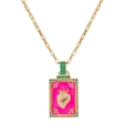 Gold-plated tarot style necklace with pink enamel heart pendant and green gemstones - Red Green Zirconia (Gold)