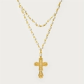 Gothische gouden dubbele halsketting set met parels en sierlijke kruis hanger - Ketting / Gouden Ketting