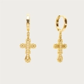 Gouden gothic kruis oorringen met witte zirkoon accenten in barokstijl - Gouden oorbellen