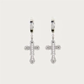 Gothic zilveren kruis oorbellen set met witte kristallen en vintage details - Oorbellen / Zilveren oorbellen