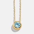 Classic 18K gold O-chain necklace featuring a round light blue zircon bezel pendant - March Aquamarine Blue (3)