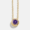 Minimalist gold necklace featuring a round purple birthstone pendant on a classic cable chain - February Amethyst Purple (2)