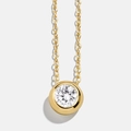 Classic golden birthstone necklace featuring a brilliant round cut white zircon pendant - April Transparent White (4)