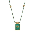 Evil Eye Tarot pendant necklace with green enamel and tricolor braided silk cord - Blue Eye (Gold)