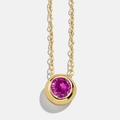 Minimalist gold necklace featuring a round bezel-set purple zircon birthstone pendant - October Rose Pink (10)