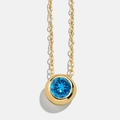 Classic gold birthstone necklace with a round sapphire blue zircon pendant on O-chain - December Blue Zircon (12)