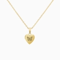 Gouden hart medaillon ketting met gedetailleerde vlindergravure en fijne schakelketting - Strik hart halsketting