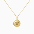 Gouden ronde fotomedaillon ketting met vlindergravure en een verfijnde fijne ketting - Vlinder ketting