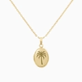 Gouden ovale locket ketting met gegraveerde palmboom en gepolijste kruisketting - Kokospalm Ketting