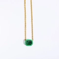 Vintage style gold chain necklace featuring emerald-cut green stone with enamel - Green Zircon Pendant Necklace