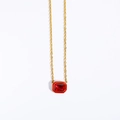 Golden necklace with rectangular ruby red crystal pendant and red enamel frame - Red Zircon Pendant Necklace