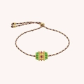 Adjustable woven bracelet featuring green enamel barrel bead with purple zircon accents - Purple Bracelet
