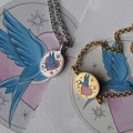Swallow heart pendant necklace and bracelet set in silver and gold with enamel inlay - Steel