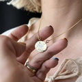 Gold-plated stainless steel oval tarot necklace with blue rabbit and moon pendant - Horizontal Rabbit