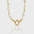 Collier de perles baroques avec perles dorées et grand fermoir à ressort - Style Chaîne Perles Grosses (45+5cm/8mm)