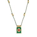Tarot hart hanger ketting met groen emaille, gouden heilig hart en rood gevlochten koord - Groene Ketting (Met Kralen)