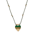 Green and yellow gradient heart pendant necklace with braided gold bead rope chain - Green Heart Necklace