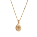 Vintage gold oval locket necklace with floral relief and a green birthstone pendant - May