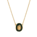 Vintage 18k gold plated cowboy necklace with green enamel oval pendant for women - Gold Green Retro Hat