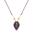 Hamsa Hand enamel pendant necklace with blue and purple braided cord and gold chain - Dark Blue Necklace