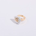 Golden Libra zodiac ring featuring white baroque pearl with adjustable band style - Adjustable Open / Libra