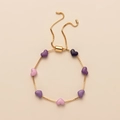 Pulsera ajustable de cadena dorada con cuentas de corazones púrpuras y cierre deslizante - Púrpura