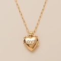 Collar de relicario corazón dorado con LOVE de circón y cadena de eslabones minimal - Collar Strass Love / Dorado