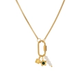 Detail view of 18k gold plated chain with square gem flower and pearl charms - Yellow Gemstone Combination Gold Necklace (Gold C)