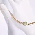 Minimalist 14K gold plated Figaro chain necklace with green aventurine gemstone pendant - Bracelet / Gold-Green