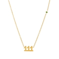 Collar de acero de titanio dorado con número de ángel 111 y gema verde redonda - 111