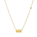 Collar de acero de titanio dorado con colgante número 444 y gema verde fina - 444