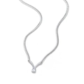 Silver snake chain necklace featuring a stunning pear-cut cubic zirconia pendant - Teardrop Pendant Snake Chain / Steel