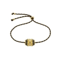 Adjustable tarot-style woven bracelet with gold-plated black enamel lucky bead and zircons - Black Bracelet