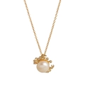 Creative crab pendant necklace with large white natural pearl and gold crab claws - Gold Crab